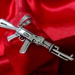 .925 Solid Sterling Silver Machine Gun Large Charm Necklace NWT
